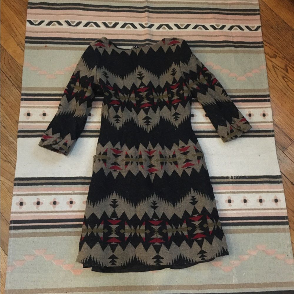 Pendleton small wool mini dress pockets 3/4 sleeve zip back GUC